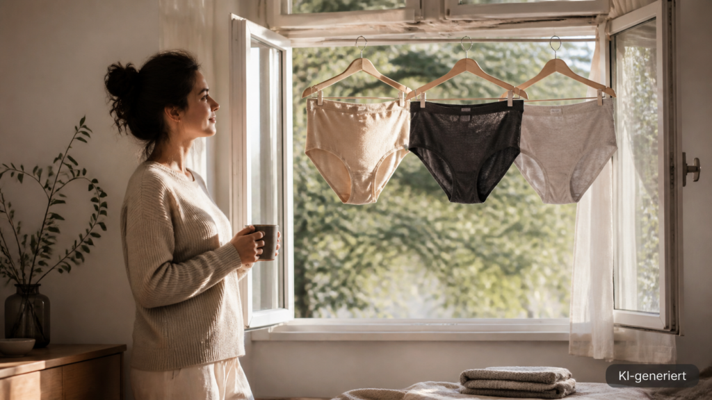 Trainingswäsche hängt einzeln auf Bügeln an einem geöffneten Fenster